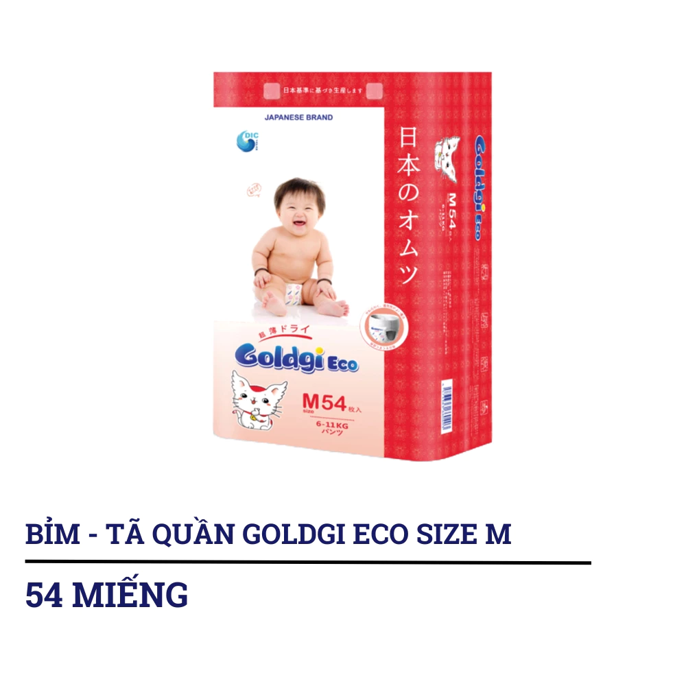 Bỉm - Tã quần Goldgi Eco size M54/L48/XL44/XXL32 (từ 6 đến trên 15kg)