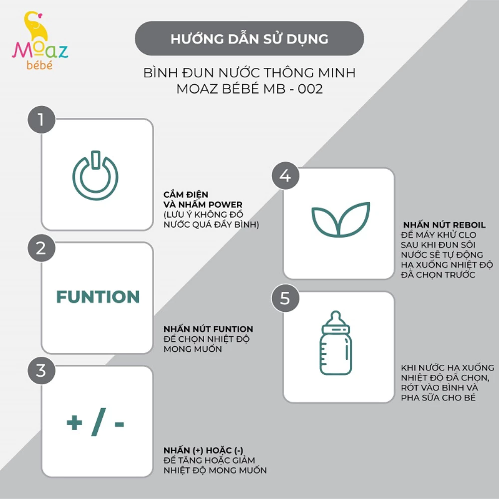 Bình đun nước thông minh Moazbebe MB002