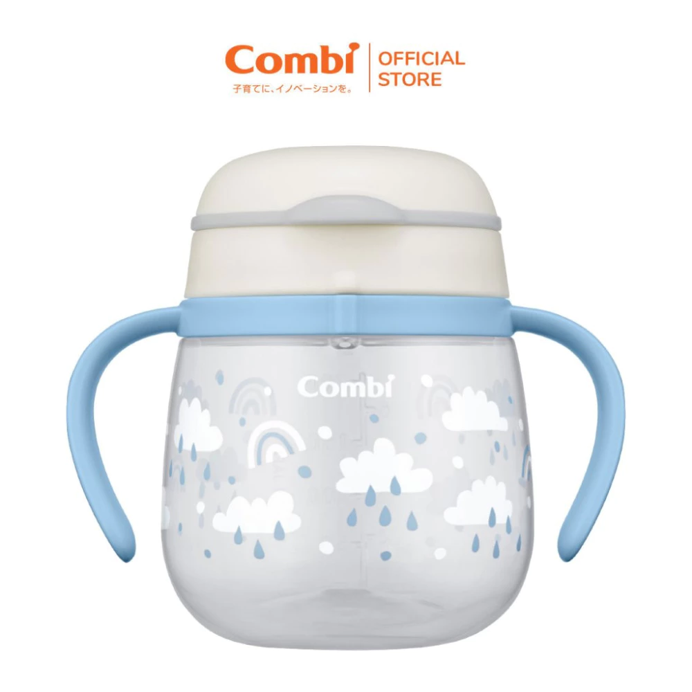 Bình nước Combi LakuMug bước 5 dung tích 240ml cá xanh/bãi biển/khủng long/đám mây/cừu trắng