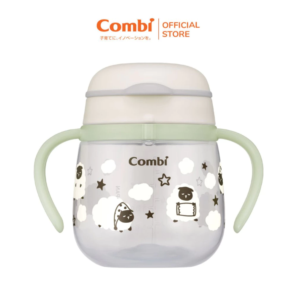 Bình nước Combi LakuMug bước 5 dung tích 240ml cá xanh/bãi biển/khủng long/đám mây/cừu trắng