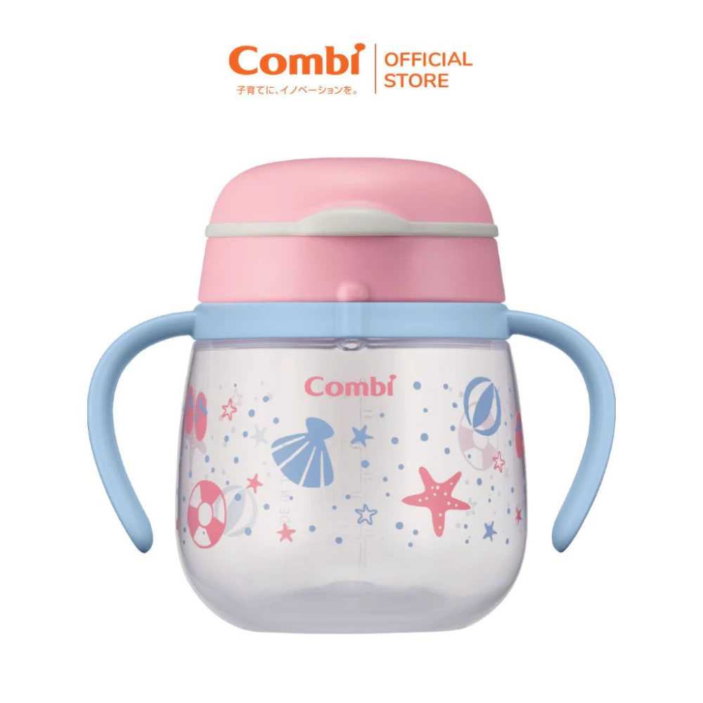 Bình nước Combi LakuMug bước 5 dung tích 240ml cá xanh/bãi biển/khủng long/đám mây/cừu trắng