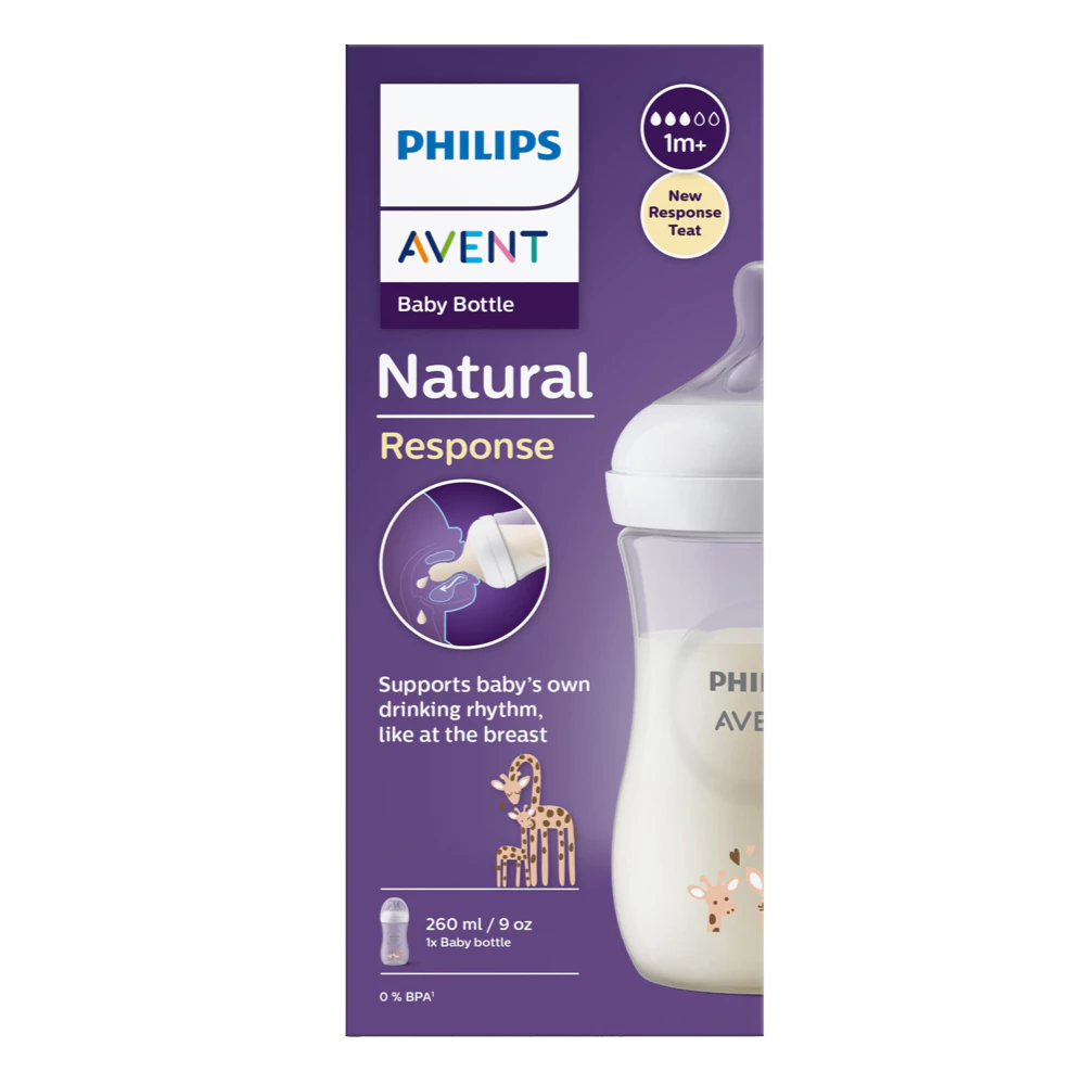 Bình sữa mô phỏng tự nhiên mới hiệu Philips Avent hươu cao cổ/gấu trúc 260ml đơn