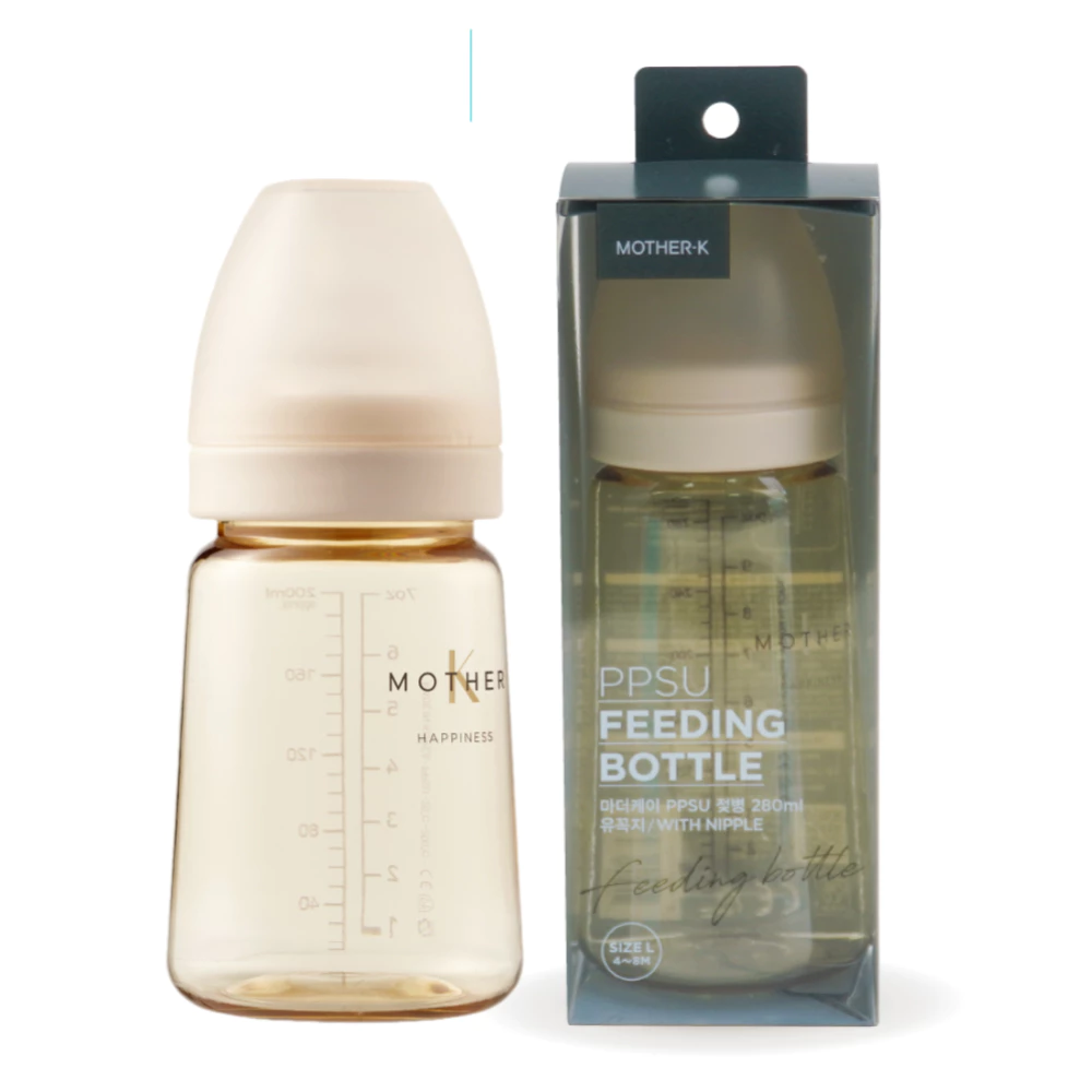 Bình sữa PPSU Hàn Quốc 1 - 2m Mother-K 180ml màu kem/xanh