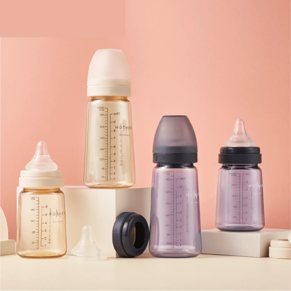 Bình sữa PPSU Hàn Quốc 1 - 2m Mother-K 180ml màu kem/xanh