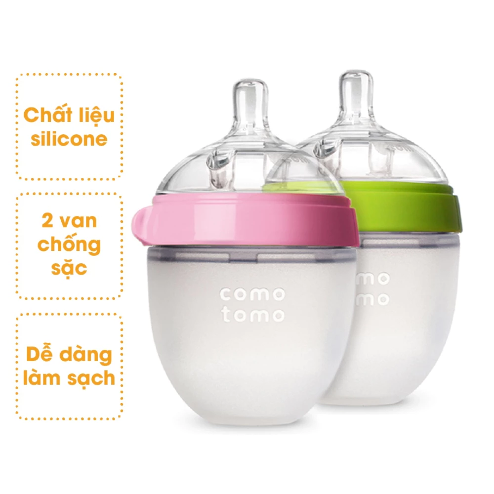 Bình sữa silicone Comotomo 150ml - xanh/hồng