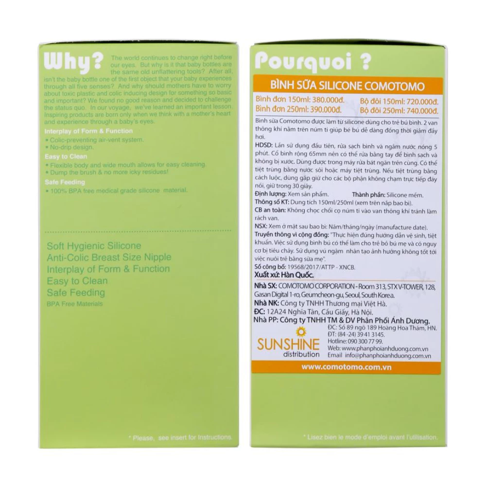Bình sữa silicone Comotomo 150ml - xanh/hồng