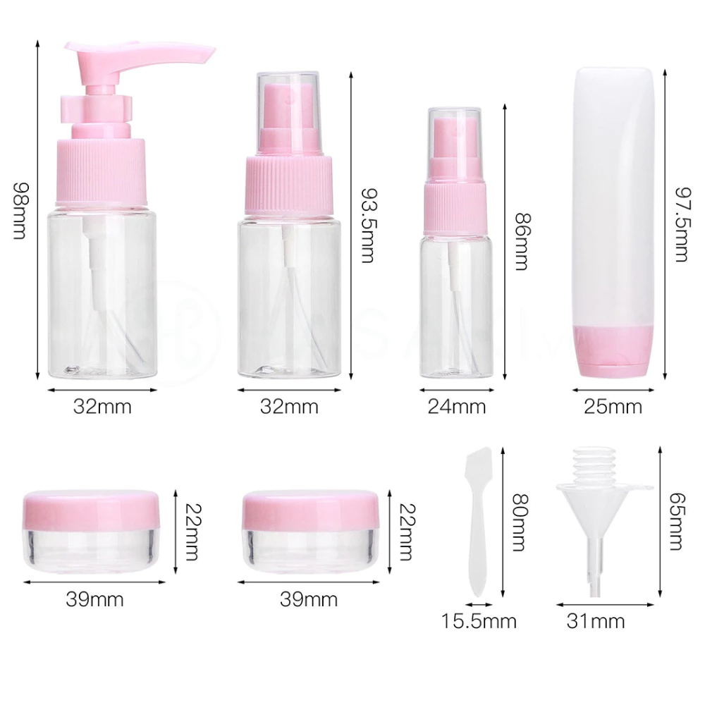 Bộ chiết mỹ phẩm Hotosu (9 món) - màu hồng/màu xanh