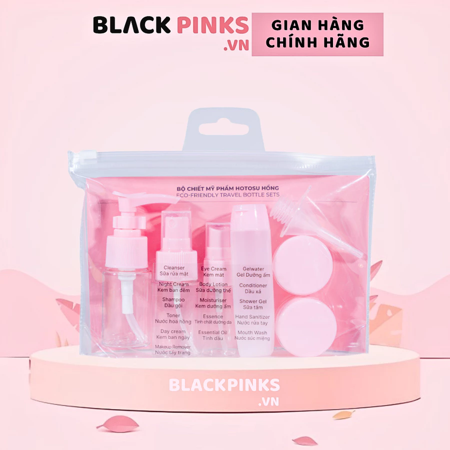 Bộ chiết mỹ phẩm Hotosu (9 món) - màu hồng/màu xanh