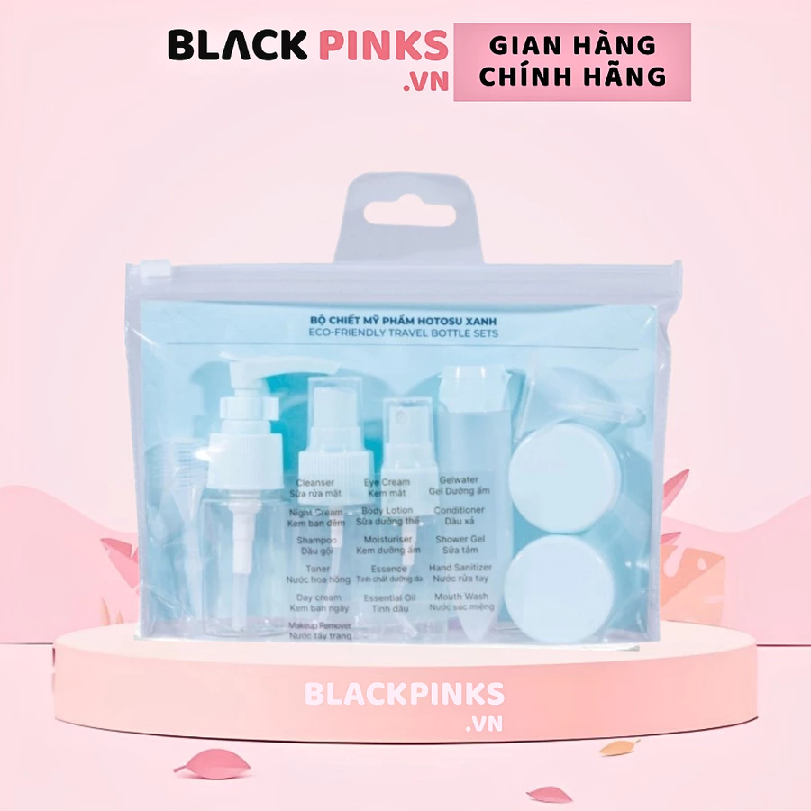 Bộ chiết mỹ phẩm Hotosu (9 món) - màu hồng/màu xanh