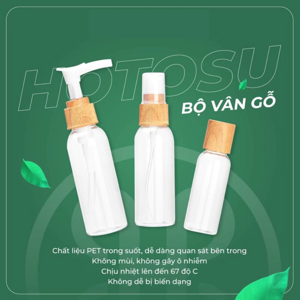 Bộ chiết mỹ phẩm Hotosu vân gỗ (8 món)