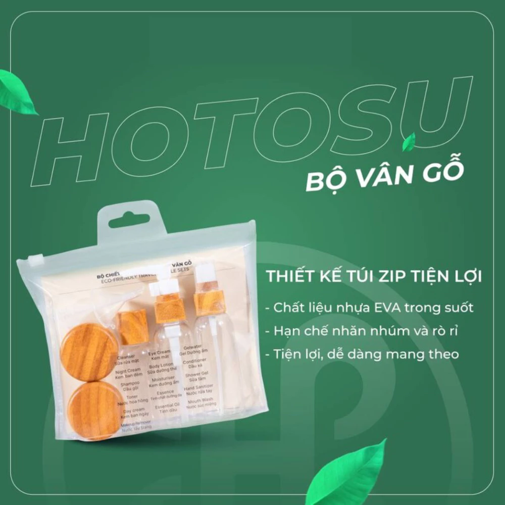 Bộ chiết mỹ phẩm Hotosu vân gỗ (8 món)