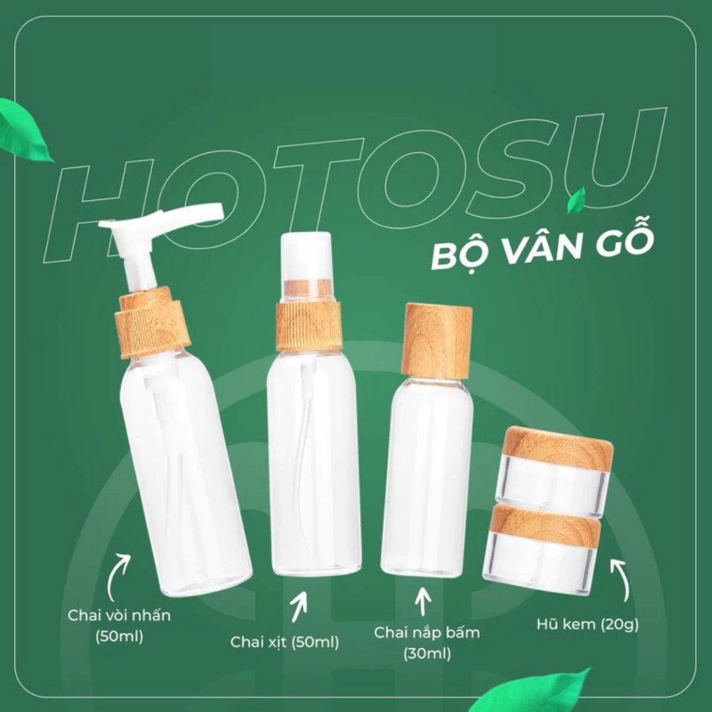 Bộ chiết mỹ phẩm Hotosu vân gỗ (8 món)