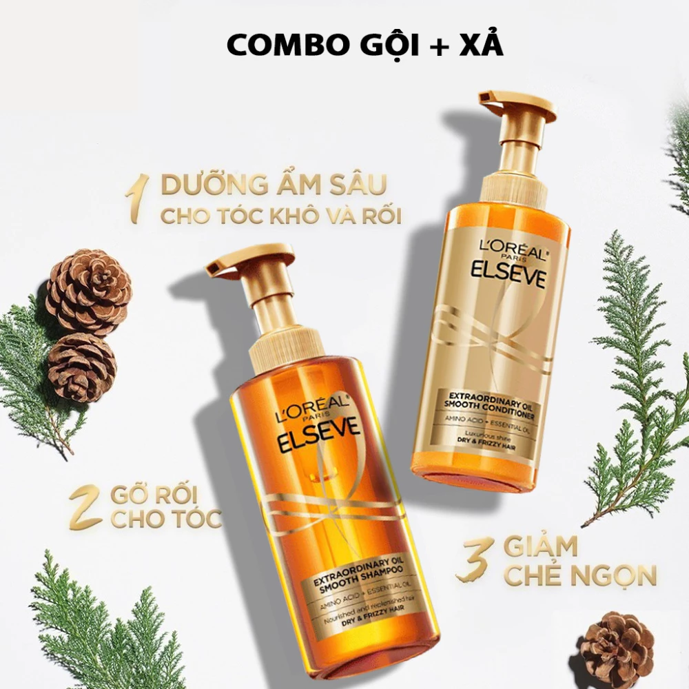Bộ gội xả L'Oreal dưỡng tóc - suôn mượt tóc cao cấp 440ml x 2