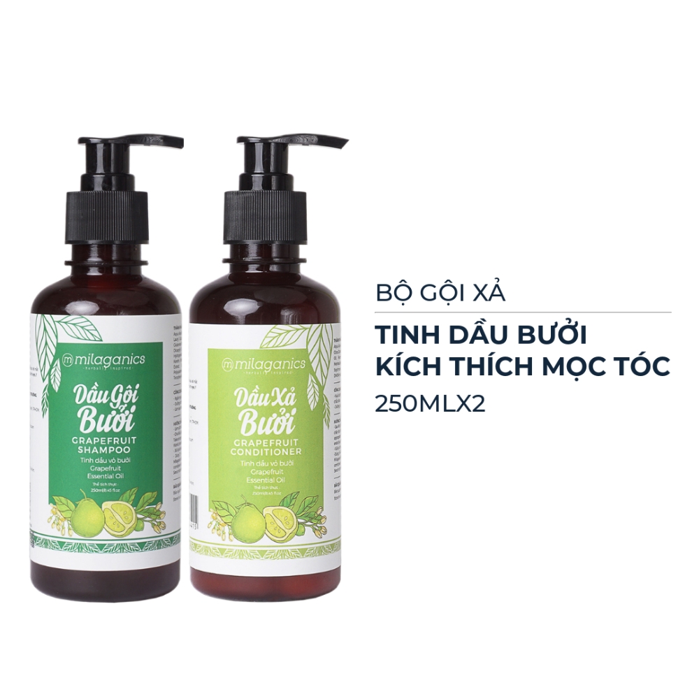 Bộ gội xả Milaganics tinh dầu bưởi kích thích mọc tóc 250ml/chai