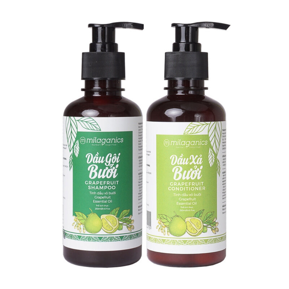 Bộ gội xả Milaganics tinh dầu bưởi kích thích mọc tóc 250ml/chai