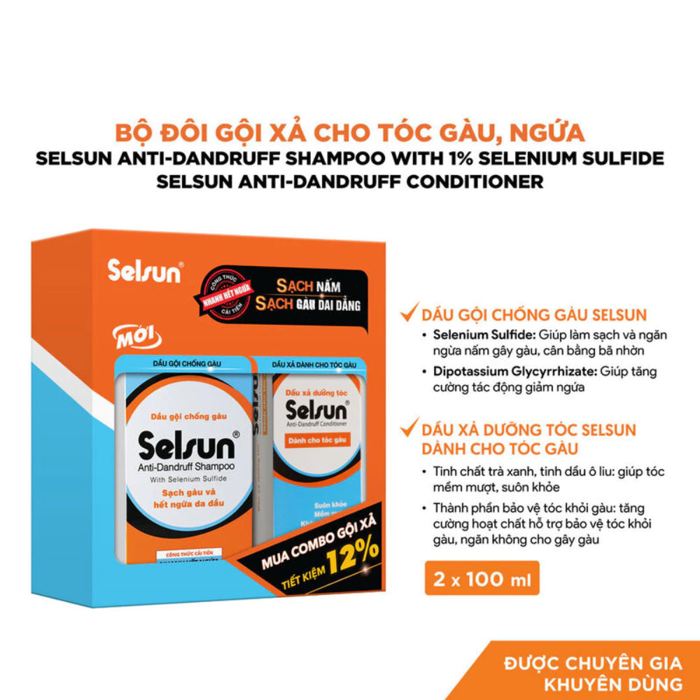 Bộ gội xả Selsun ngăn gàu & giảm ngứa da đầu 100ml x 2
