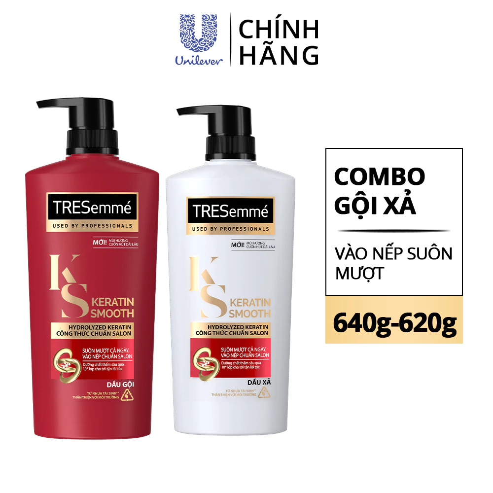 Bộ gội xả TRESemmé Keratin vào nếp suôn mượt 640g + 620g