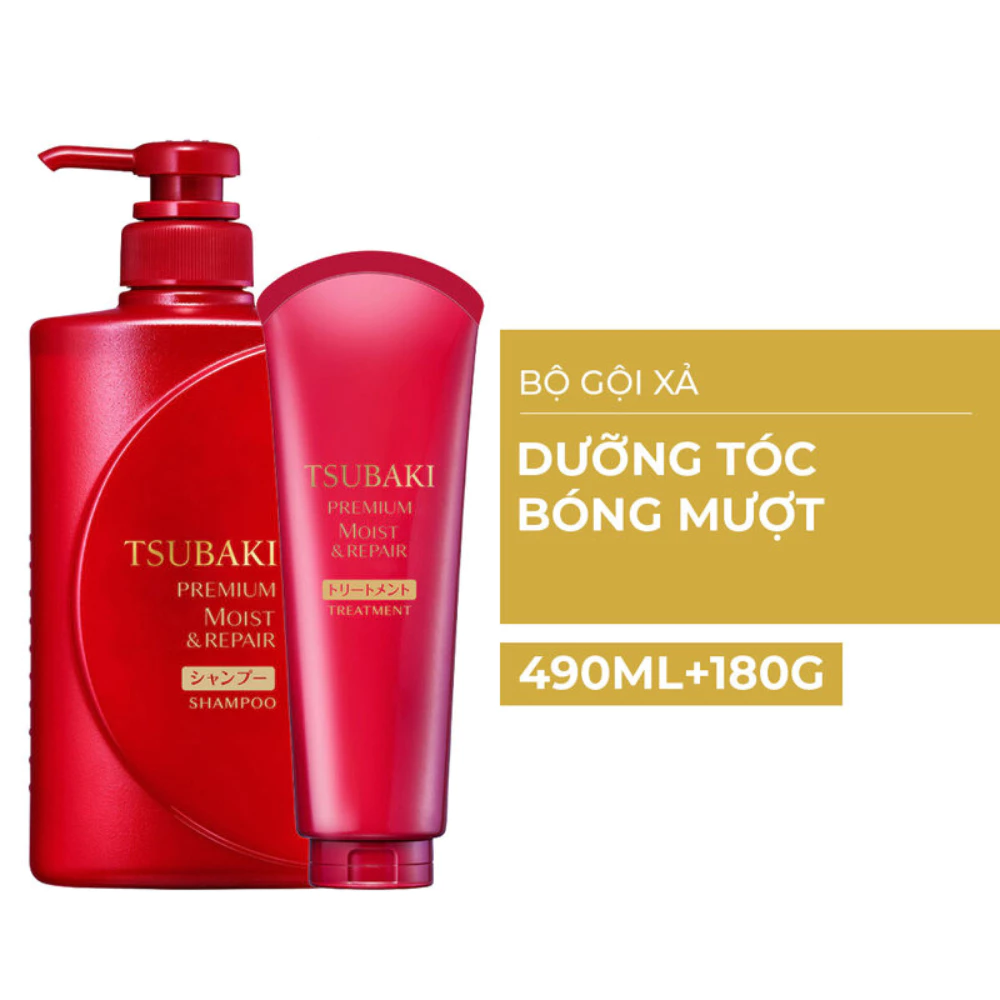 Bộ gội xả Tsubaki dưỡng tóc bóng mượt 490ml + 180g