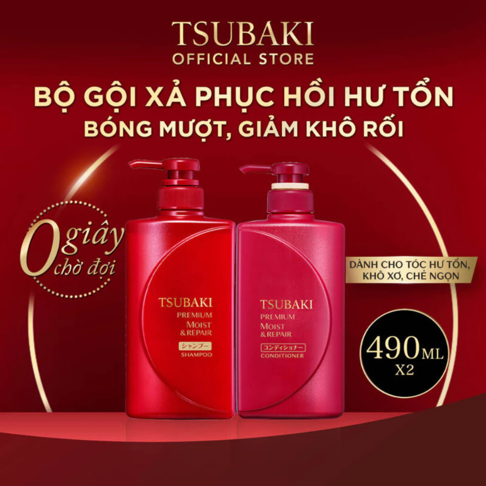 Bộ gội xả Tsubaki dưỡng tóc bóng mượt 490ml x 2