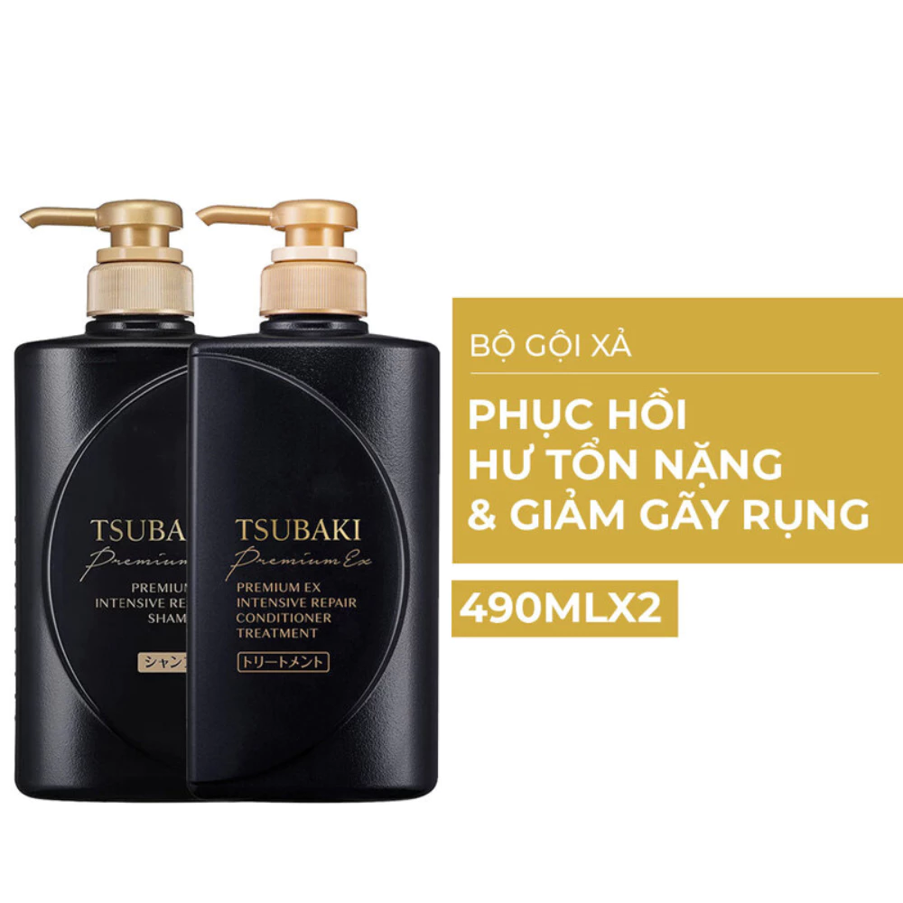 Bộ gội xả Tsubaki phục hồi hư tổn nặng & giảm gãy rụng 490ml x 2