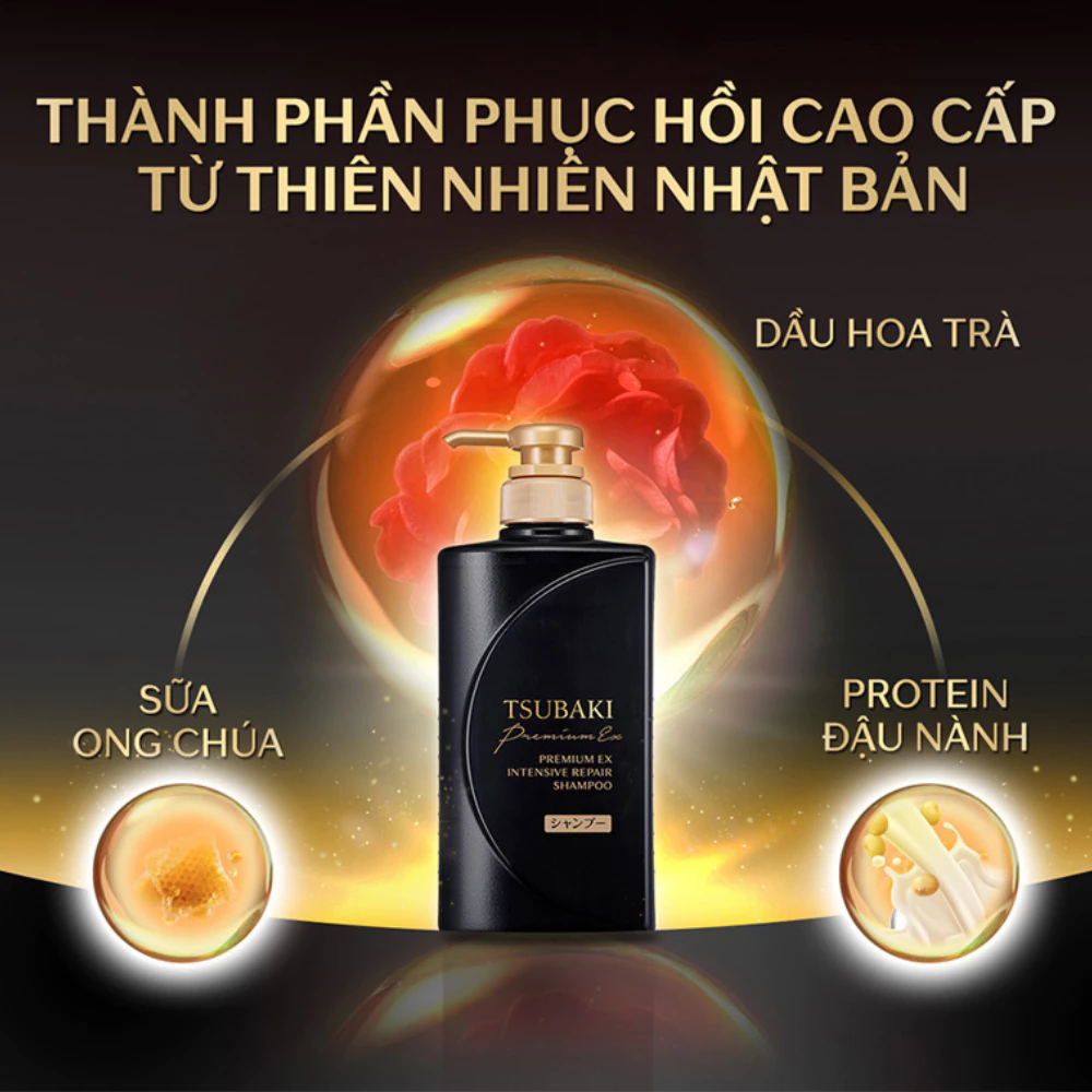 Bộ gội xả Tsubaki phục hồi hư tổn nặng & giảm gãy rụng 490ml x 2