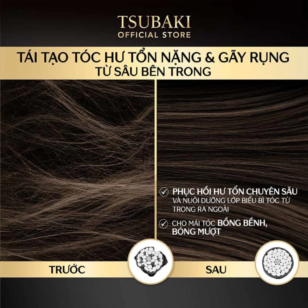 Bộ gội xả Tsubaki phục hồi hư tổn nặng & giảm gãy rụng 490ml x 2