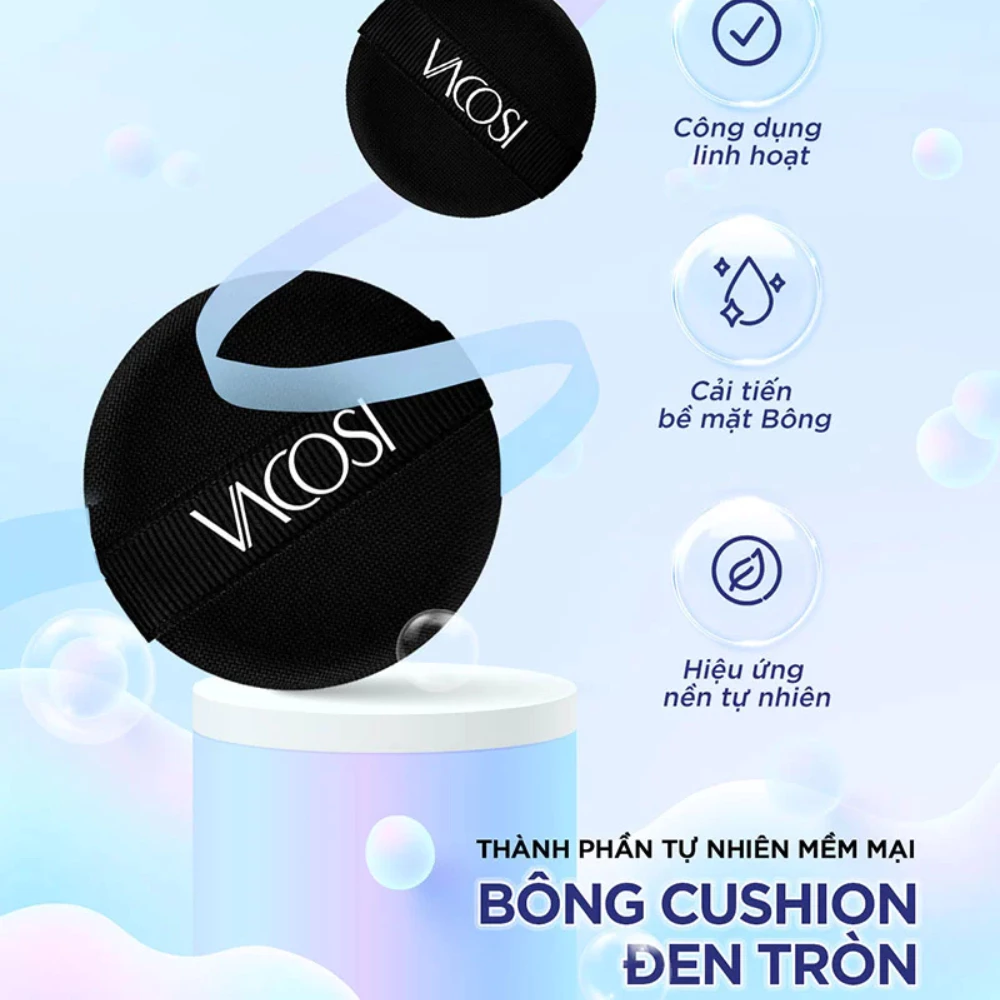 Bông Cushion Vacosi PU06-01 đầu tròn/đầu nhọn màu đen 1 cái