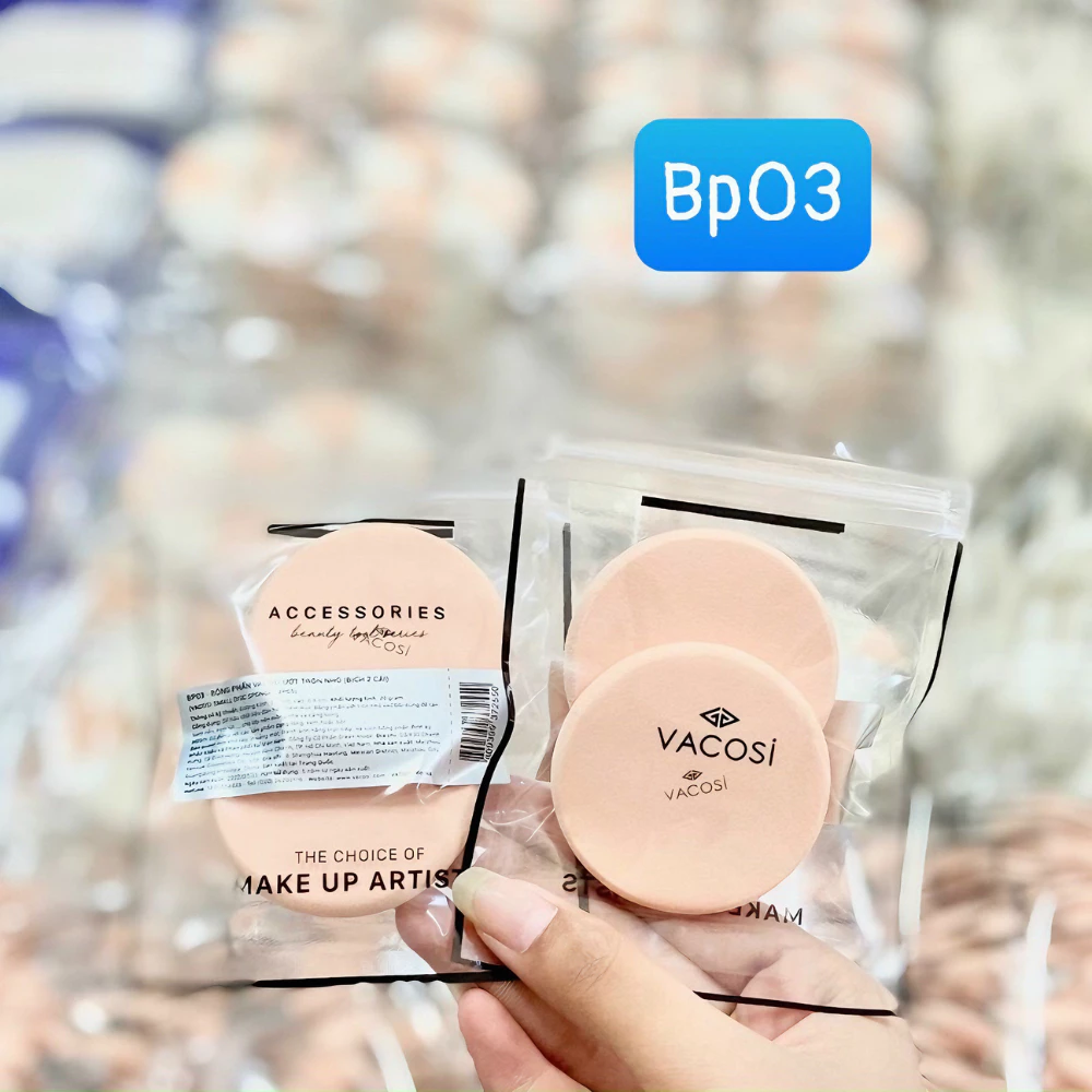 Bông phấn ướt Vacosi tròn nhỏ BP03 (bịch 2 cái)
