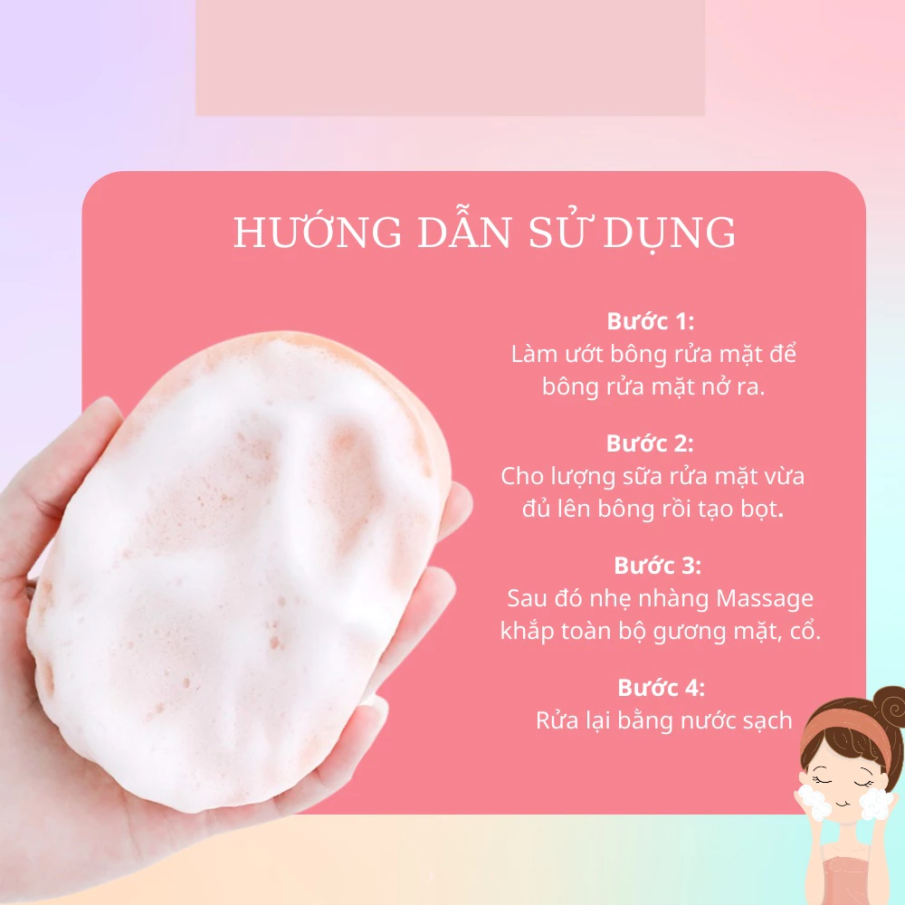 Bông rửa mặt Vacosi bọt biển màu hồng BP26