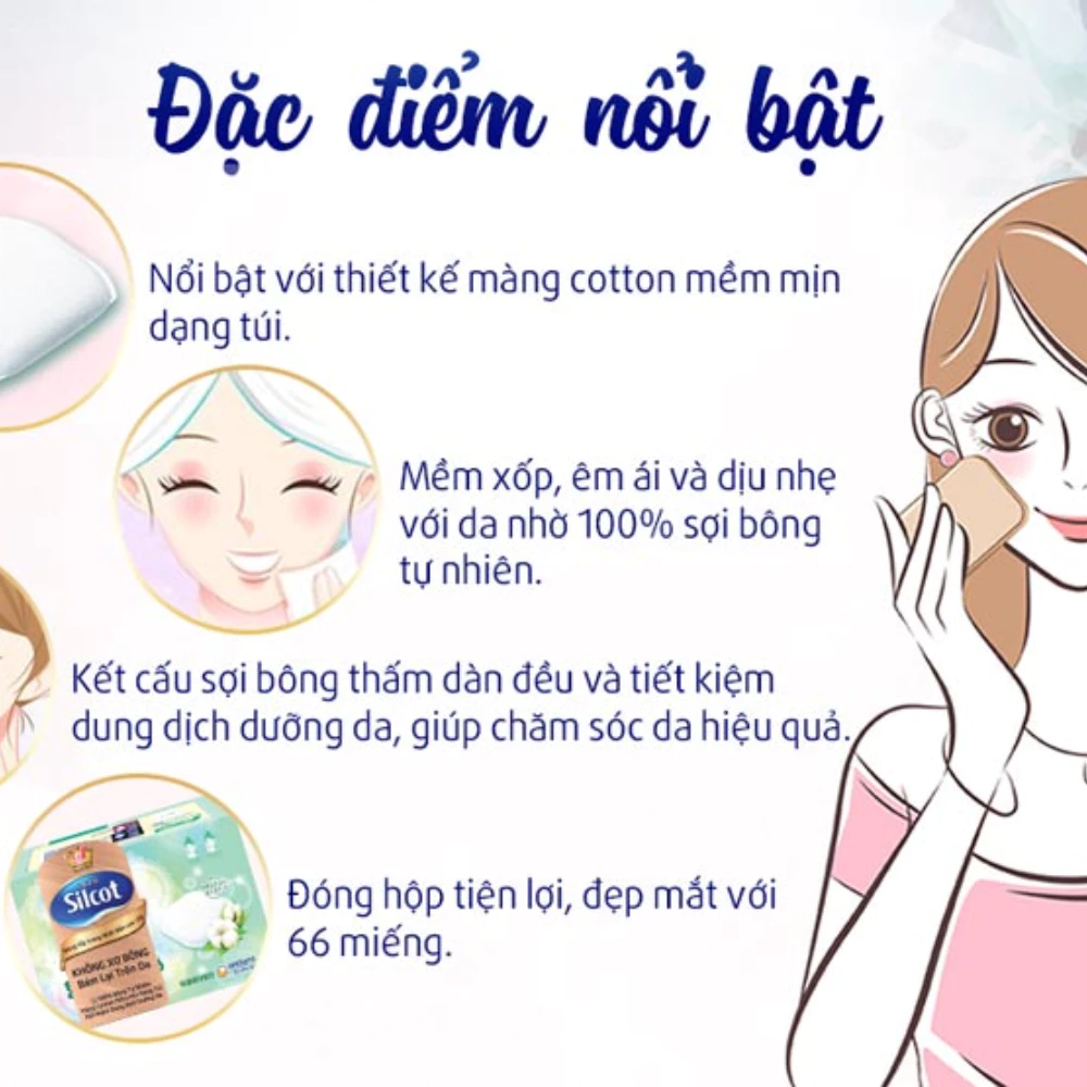 Bông tẩy trang Silcot cao cấp hộp 66 miếng