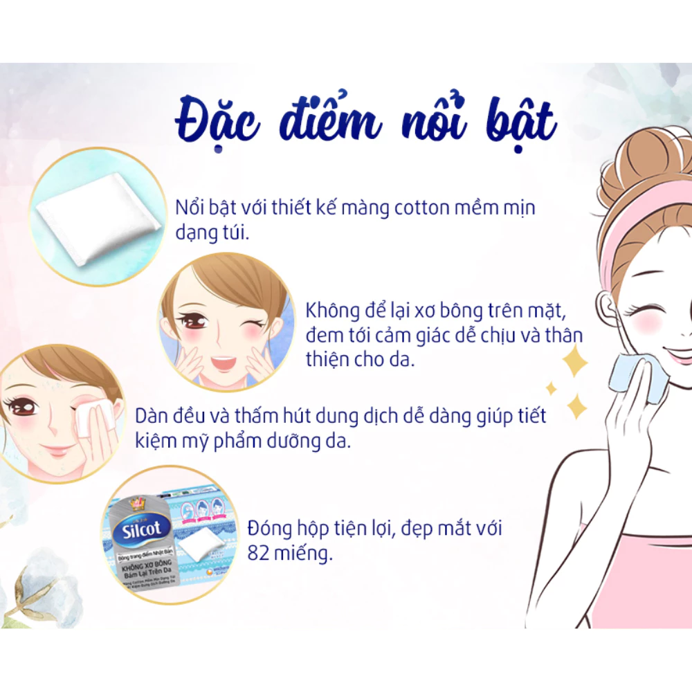 Bông tẩy trang Silcot cơ bản hộp 82 miếng