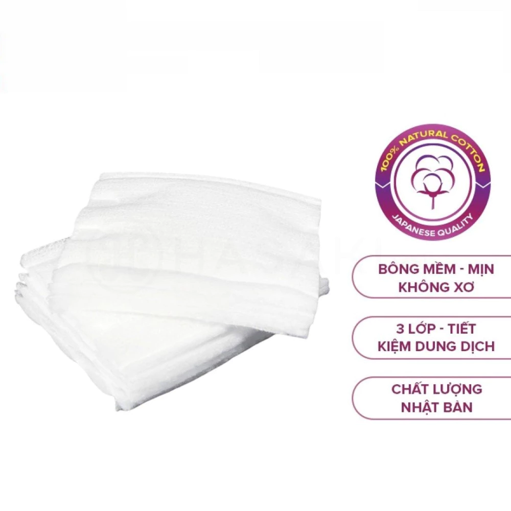 Bông tẩy trang Yusachi Suzuran 100% cotton 200 miếng