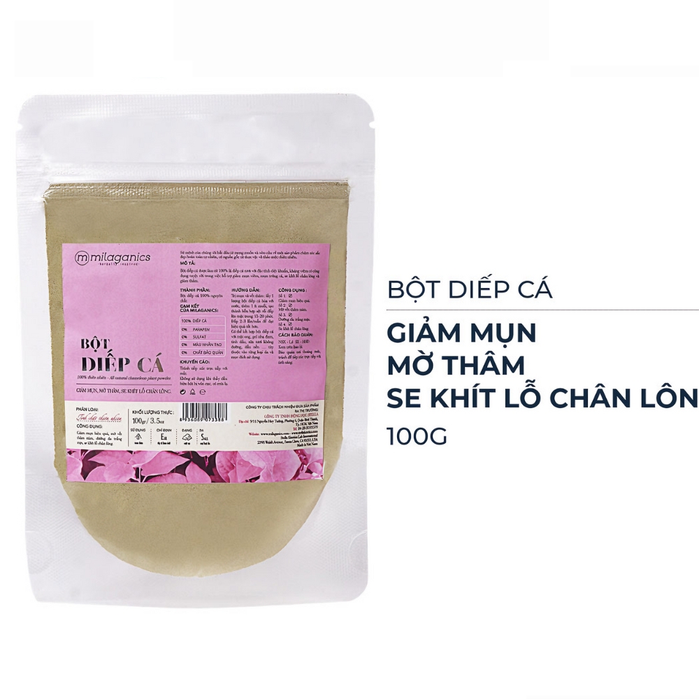 Bột Diếp Cá Milaganics giảm mụn, mờ vết thâm 100g