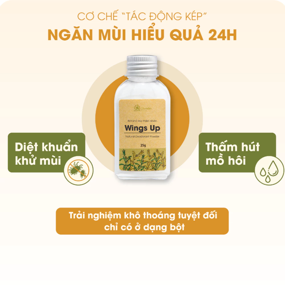 Bột khử mùi Cỏ Mềm Wings Up giảm tiết mồ hôi 25g
