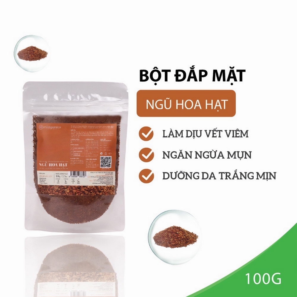 Bột Ngũ Hoa Hạt Milaganics làm dịu da, ngăn ngừa mụn 100g