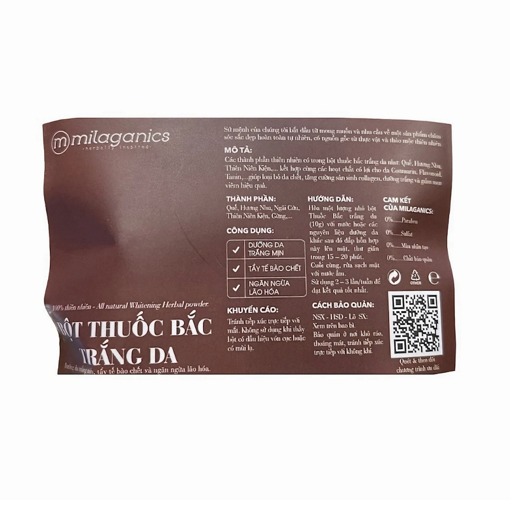 Bột thuốc Bắc Milaganics dưỡng sáng da 100g