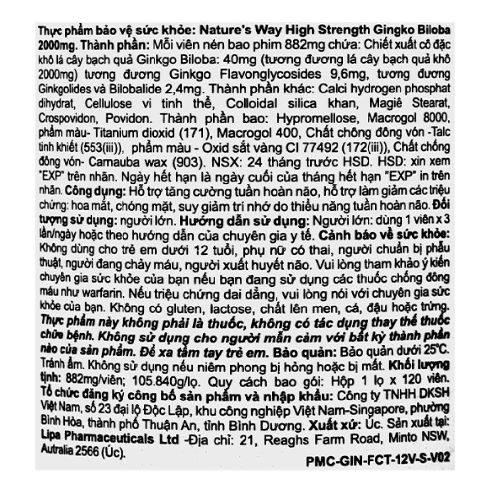 Hoạt huyết dưỡng não Nature's way 2000mg 120 viên