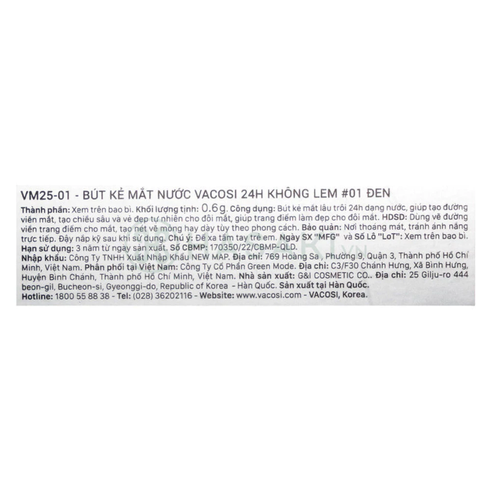 Bút kẻ mắt nước Vacosi 24h không lem - màu đen/màu nâu 0.6g