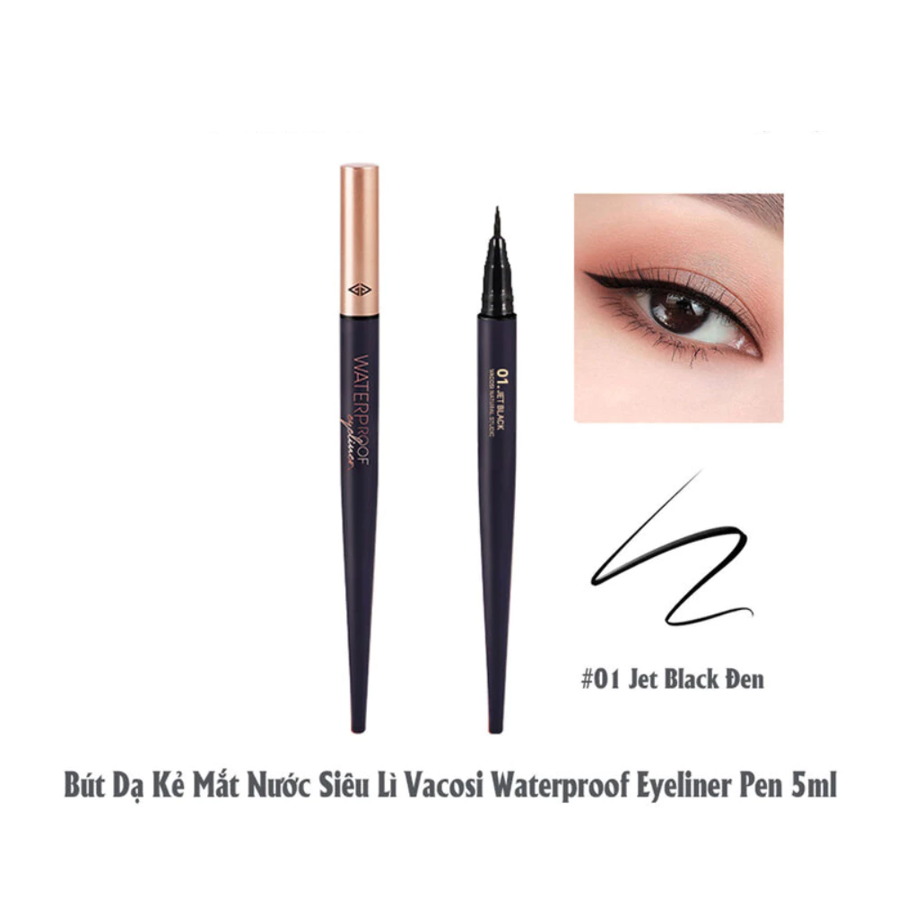 Bút kẻ mắt nước Vacosi siêu lì sắc mảnh - màu đen #01/màu nâu đen #02 5ml