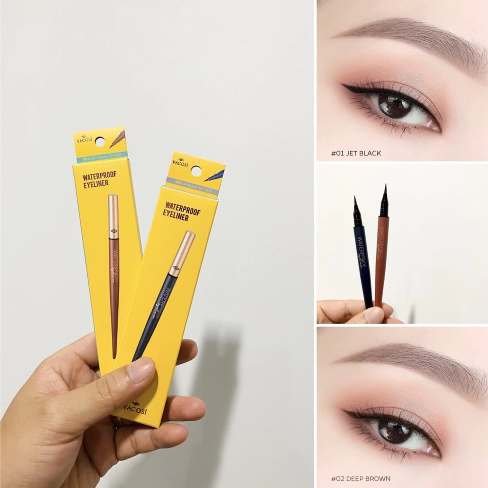 Bút kẻ mắt nước Vacosi siêu lì sắc mảnh - màu đen #01/màu nâu đen #02 5ml