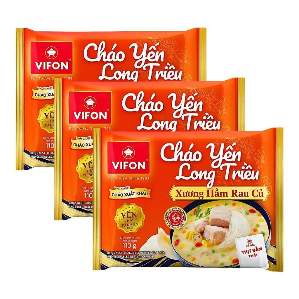 Cháo yến Long Triều Vifon vị xương hầm rau củ gói 110g/thịt bò Đài Loan gói 120g