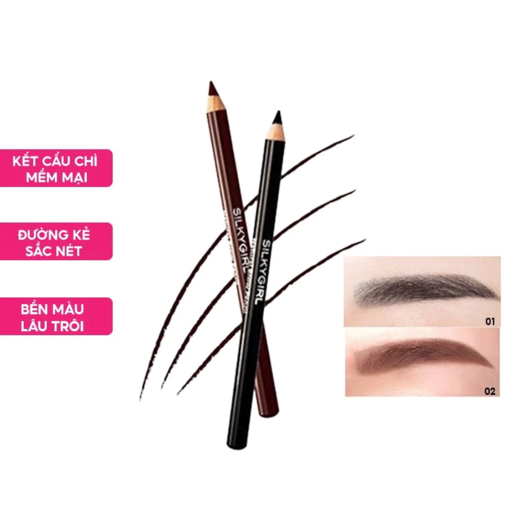 Chì kẻ chân mày Silkygirl - màu đen 01 Soft Black/màu nâu đậm 02 Dark Brown