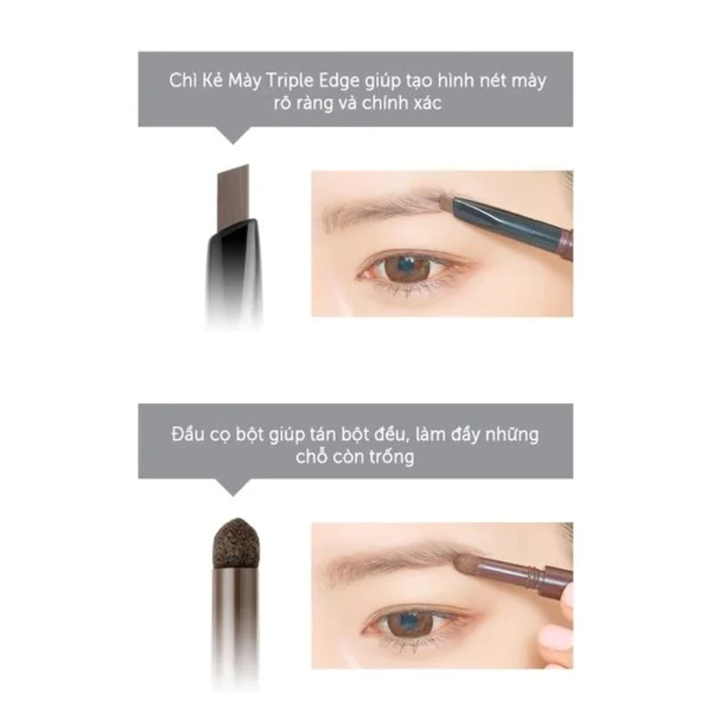 Chì kẻ mày B.O.M 3in1 - #01 nâu xám/#02 nâu đen/#03 nâu socola 0.5g