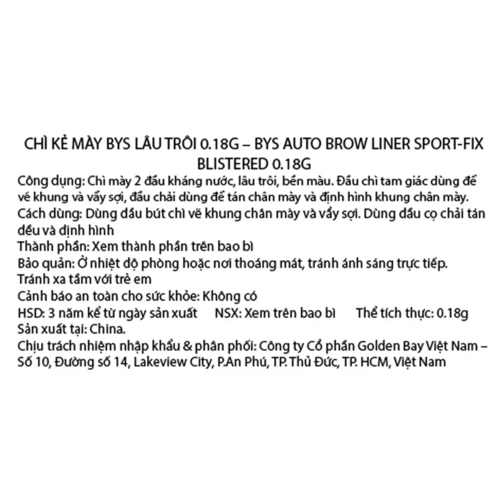 Chì kẻ mày Bys Sport Fix 0.18g (nhiều màu)