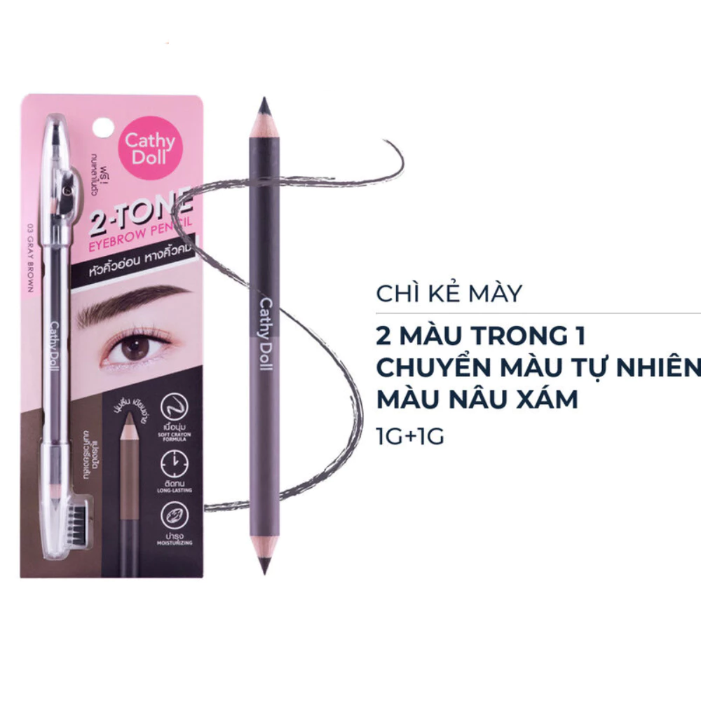 Chì kẻ mày Cathy Doll 2 trong 1 - #01 Dark Brown/#02 Cherry Brown/#03 Gray Brown 1g+1g
