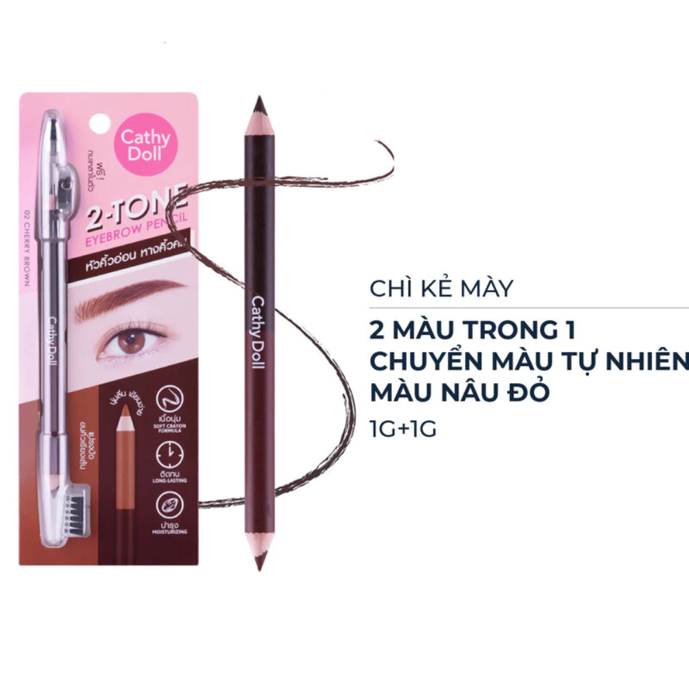 Chì kẻ mày Cathy Doll 2 trong 1 - #01 Dark Brown/#02 Cherry Brown/#03 Gray Brown 1g+1g