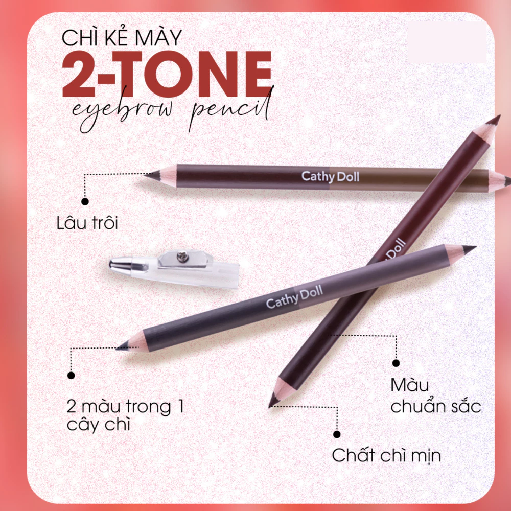 Chì kẻ mày Cathy Doll 2 trong 1 - #01 Dark Brown/#02 Cherry Brown/#03 Gray Brown 1g+1g
