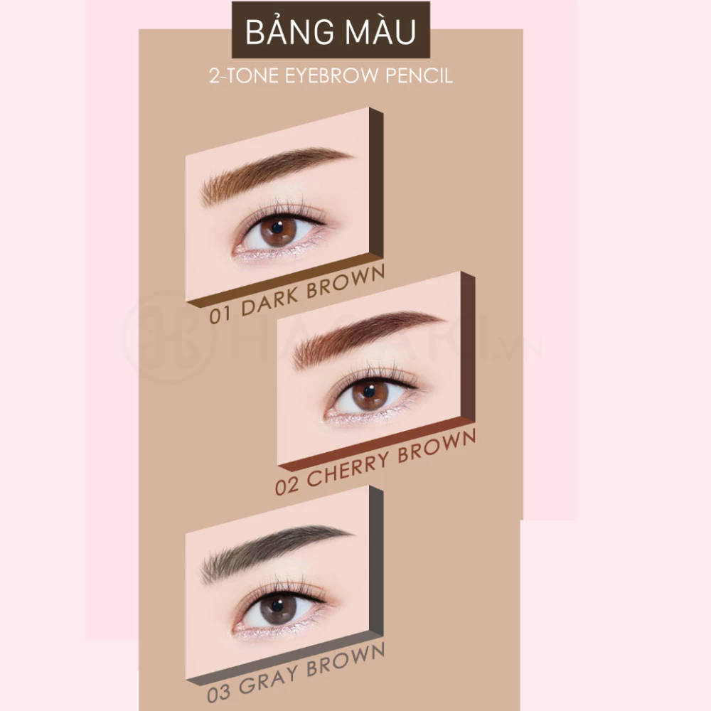 Chì kẻ mày Cathy Doll 2 trong 1 - #01 Dark Brown/#02 Cherry Brown/#03 Gray Brown 1g+1g
