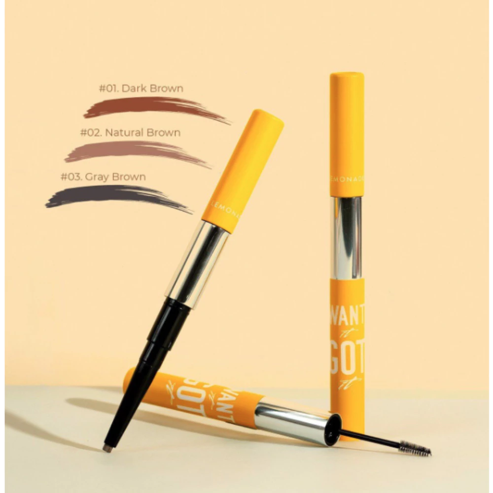 Chì kẻ mày Lemonade 2 đầu - màu nâu sáng/màu nâu đậm/màu nâu xám 2g+2ml