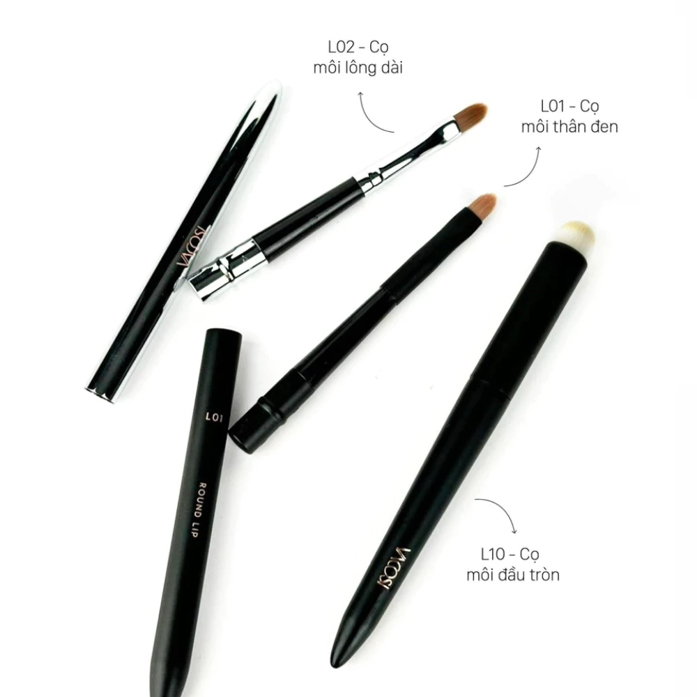 Cọ môi Vacosi có nắp đậy L01/lông dài L02/đầu tròn L10